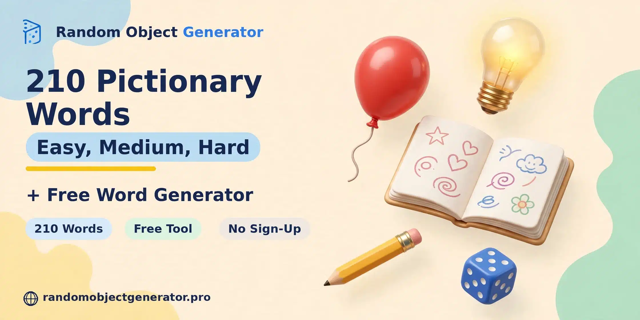 210 pictionary words list with easy, medium, and hard words